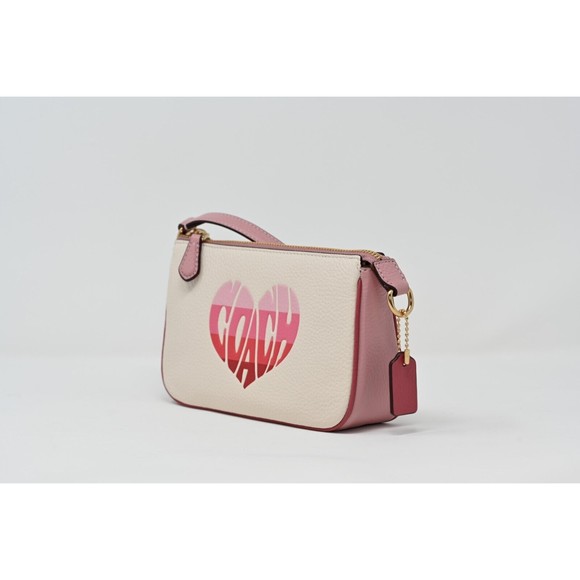 COACH NOLITA 19 Wristlet Chalk Pebbled Leather Stripe Heart Motif CA797 NWT $218 - Picture 2 of 12